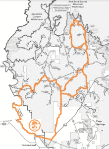 OHV trail map route from Vortex ATV to Ranch Loop, Outlaw Trail, and Verde River