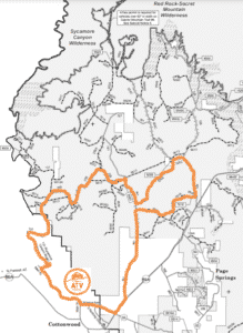 Sedona's designated Ranch Loop OHV trail map route from Vortex ATV Rental